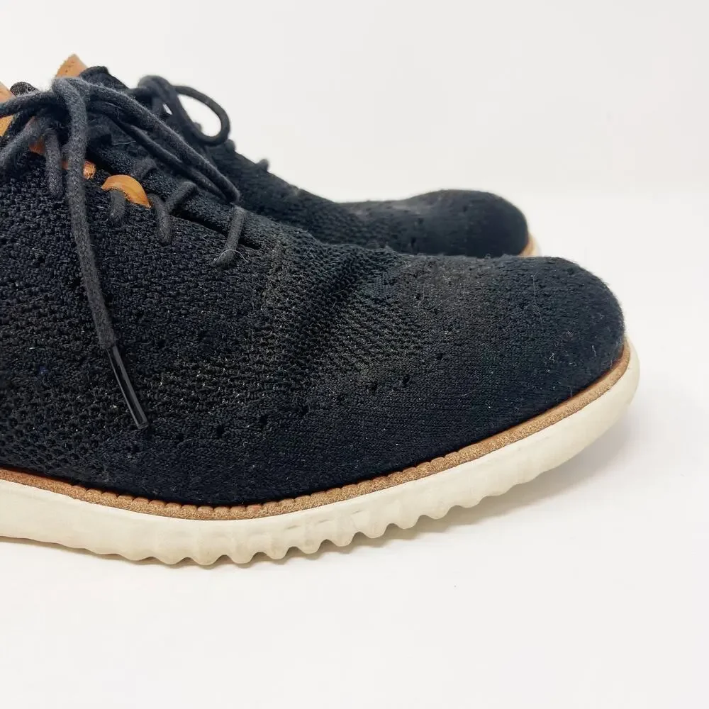 Cole Haan Mens 10 Black 2.Zerogrand Stitchlite Wingtip Oxford Shoes Knit GrandOS